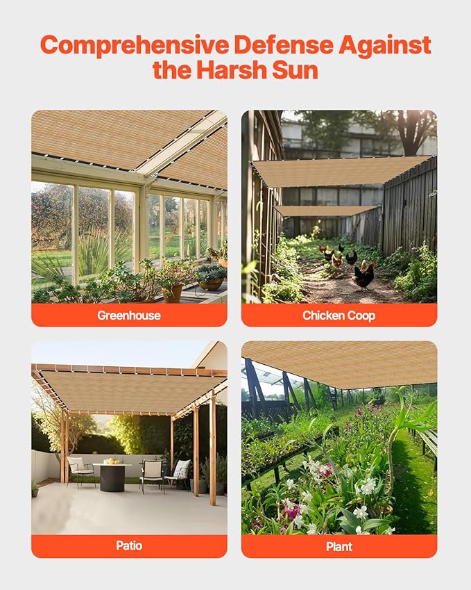 VEVOR 90% Sun Shade Cloth, 12 x 20 ft Pergola Shade Cover with Stainless Steel Grommets, Sun Shades Canopy Privacy Screen with 160 GSM HDPE Material, for Outdoor, Patio, Garden, and Backyard (Beige)