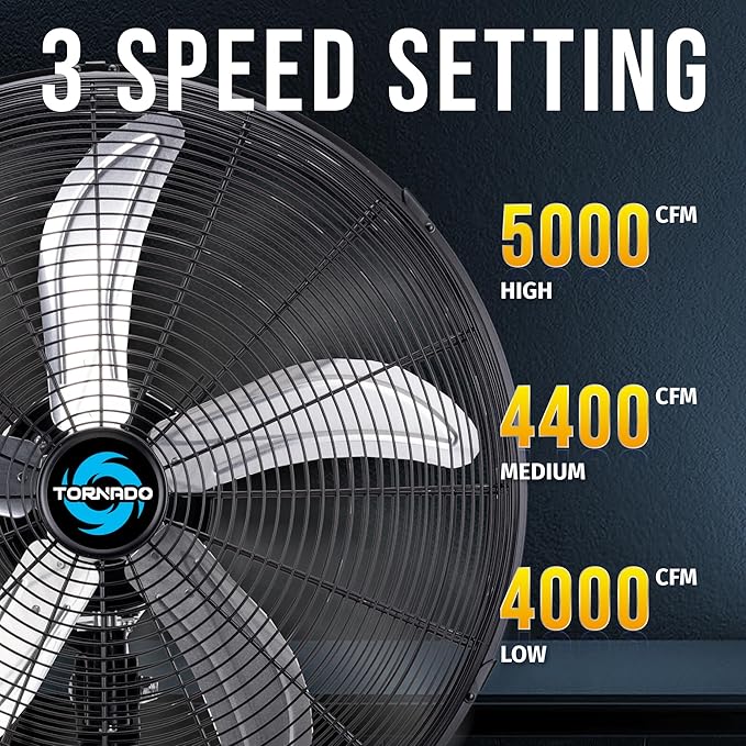 Tornado 20 Inch High Velocity Pedestal Fan, Oscillating Industrial Metal Stand Fan, 3 Speeds, 5000 CFM, 1/6 HP Motor, UL Listed, 6.6 Ft Cord for Commercial, Garage & Workshop