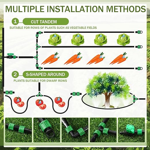Tondiamo 50 Pcs Garden 5/8" Drip Irrigation Tape Tubing Fittings Kit Include Connector, Tee Coupling, Elbows, Tubing End Cap, On/Off Valve Barb for Most 16-17 mm Tubing Irrigation System(Green)