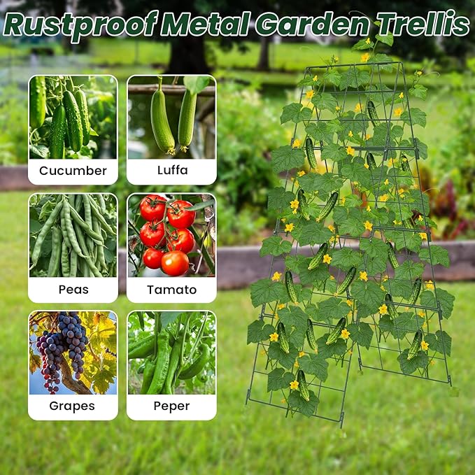 Adjustable A-Frame Trellis for Climbing Plants Outdoor, 48"x16" Cucumber Trellis for Raised Bed, Metal Garden Trellis with Grid Design, Tomato, Grape, Bean, Pea, Squash, Vegetable Trellis (Green)