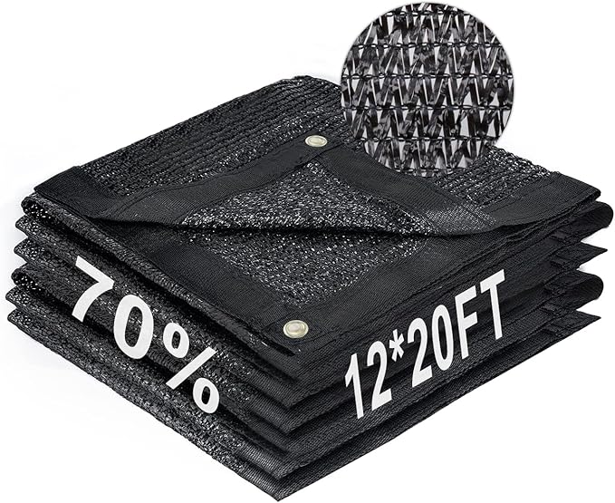 LOVE STORY 12x20FT 70% Black Shade Cloth Sun Shade Net with Grommets Sunblock Net Mesh Tarp for Garden,Plants Cover,Greenhouse and Patio