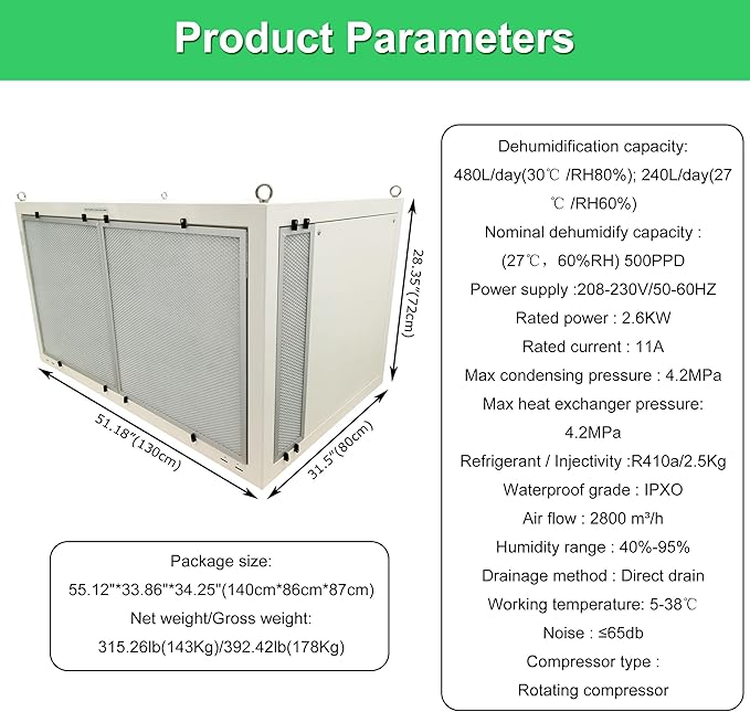 INTSUPERMAI Ceiling Mounted Frow Room Dehumidifier 240-480L/D Basement Commercial Greenhouse Ceiling Greenhouse Dehumidifier 220V