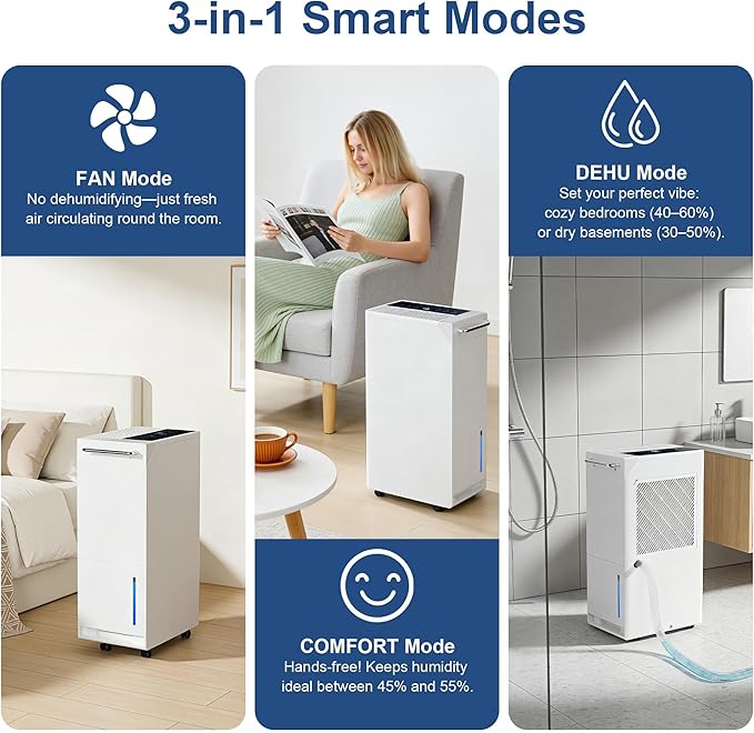 5500 Sq.Ft Dehumidifier for Basement for Whole Home with Drain Hose 100 Pint, Portable Big Dehumidifiers, 1.6GAL Water Tank, Auto Defrost, Smart Humidity Control, Energy Efficient&Quiet for Bathroom