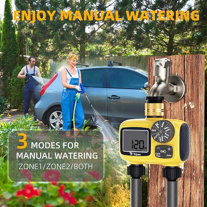 Sprinkler Timer Outdoor with Brass Swivel Water Timer for Garden Hose 2 Zone Programmable/Rain Delay/Manual/Automatic Irrigation Controller-Sprinkler System for Garden/Lawn/Yard/Pool
