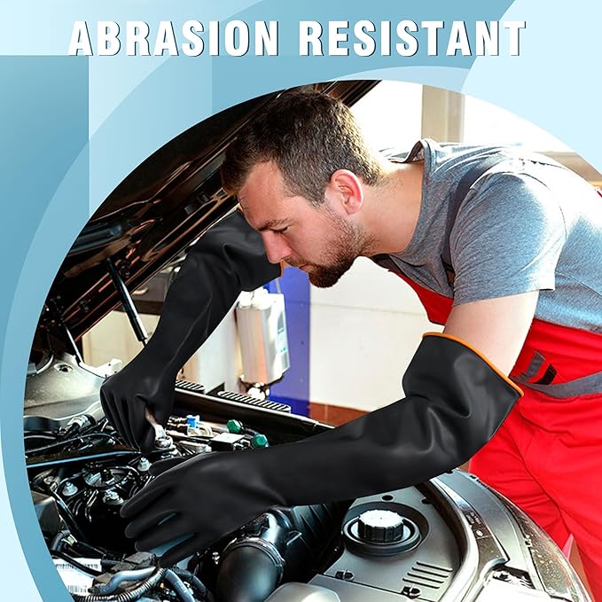22" Chemical Resistant Gloves, Reusable Heavy Duty Long Rubber Glove, Waterproof Dishwashing Gloves for Men, Forearm Protection Resist Strong Acid, Alkali, Oil, XL Size