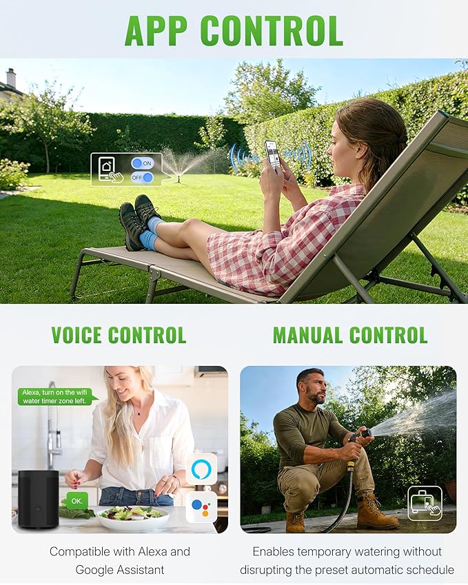 WiFi Water Timer for Garden Hose, Sprinkler Timer 1 Zone, Smart Hose Water with WiFi Irrigation Controller,Voice Control RF433 Automatic Irrigation System/Rain Delay/Manual Watering D31WT06