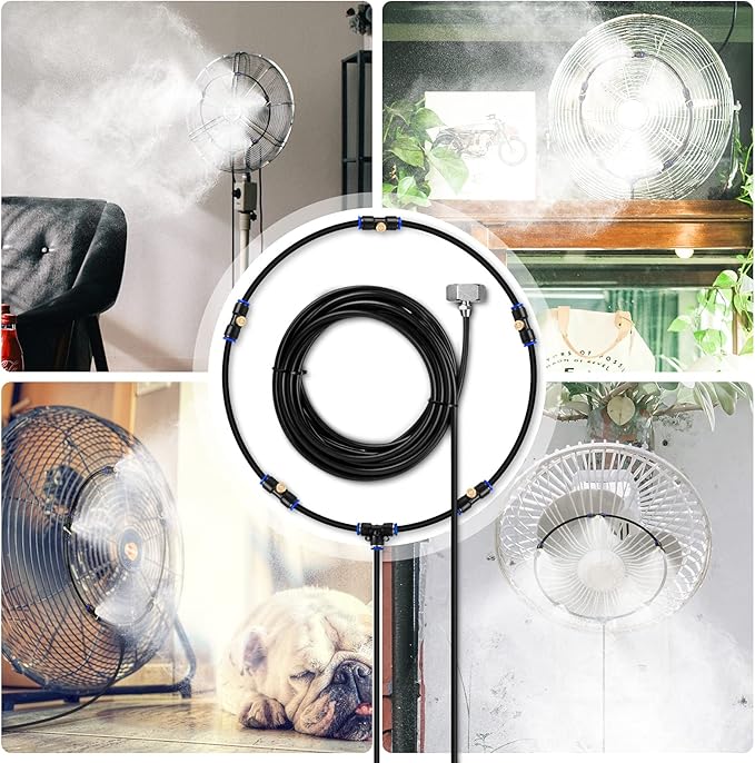lifeegrn Misting Cooling System: Outdoor Mister System for Patio, 20 FT Misting Line+5 Mist Nozzles+3/4" Brass Adapter Garden Trampoline Greenhouse
