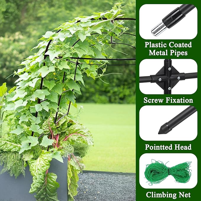 AlisisFores Garden Arch Trellis for Climbing Plants Outdoor 7.2 ft Height Large Tunnel Trellis Support for Vegetables Plant Cucumber Trellis for Garden Raised Bed, Black
