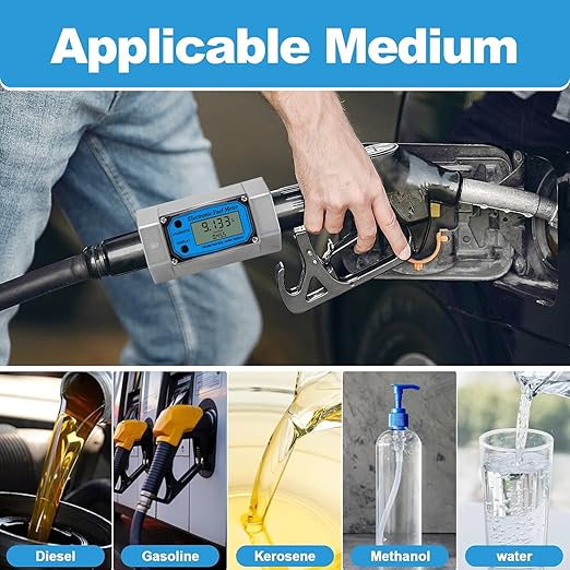 2 Inch Digital Turbine Flow Meter | Fuel Flow Meter, 15.8-132 GPM, NPT Thread | for Diesel, Gasoline, Water | LCD Display Supports Gallon, QTS, PTS, L, m³