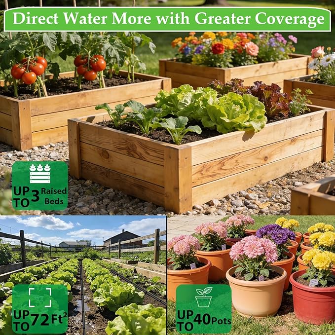 MIXC 1/4" Irrigation Dripline Tubing Kit (100 Ft Roll) with 10Ft 1/2" Main Line, Saving 80% Water, 6" Emitter Spacing, 0.5GPH Emitters Built-in Drip Irrigation Line with 1/4" Push-to-Connect Fittings