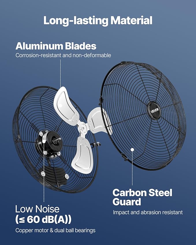 VEVOR 20 Inch Industrial Wall Mount Fan, High Velocity 4650 CFM with 3 Speeds, Powerful Motor with Aluminum Blades for Workshop, Warehouse, Greenhouse, Commercial
