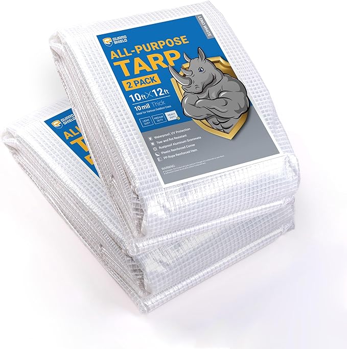 GUARD SHIELD Clear White Tarp Heavy Duty 10x12 Feet Waterproof for Greenhouse Outdoor Garden Poly Cover UV Resistant 3x3 Weave 10mil (2-Pack)