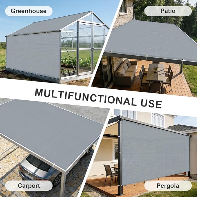 Cool Area Sun Shade Cloth with Grommets 13×14 FT Shade Panel Shade Tarp Screen Fabic for Outdoor Patio Pergola Cover Deck Garden, Silver Grey (Customized)