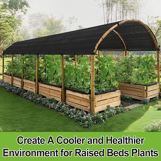Bigmeta Cuttable Shade Cloth for Garden - 10x30FT 50% UV-Resistant Mesh Tarp with Rope, Black Sun Cover Net for Patio Greenhouse Raised Beds Plants