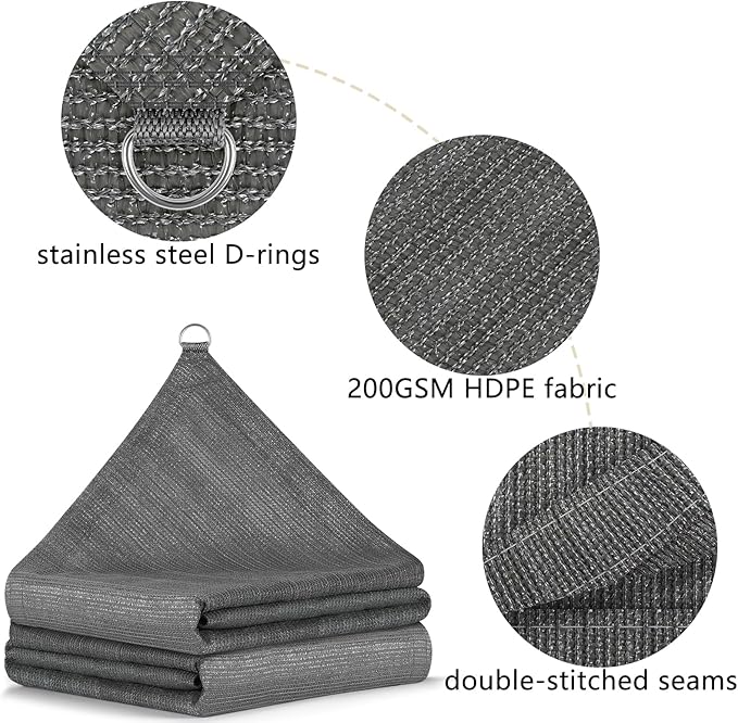 POYEE 90% 8x20ft Sun Shade Cloth with Reinforced Corner Webbing & D-Rings, Pergola Shade Cover – Breathable 200GSM HDPE Fabric for Patio, Garden, Deck & Backyard (Grey)