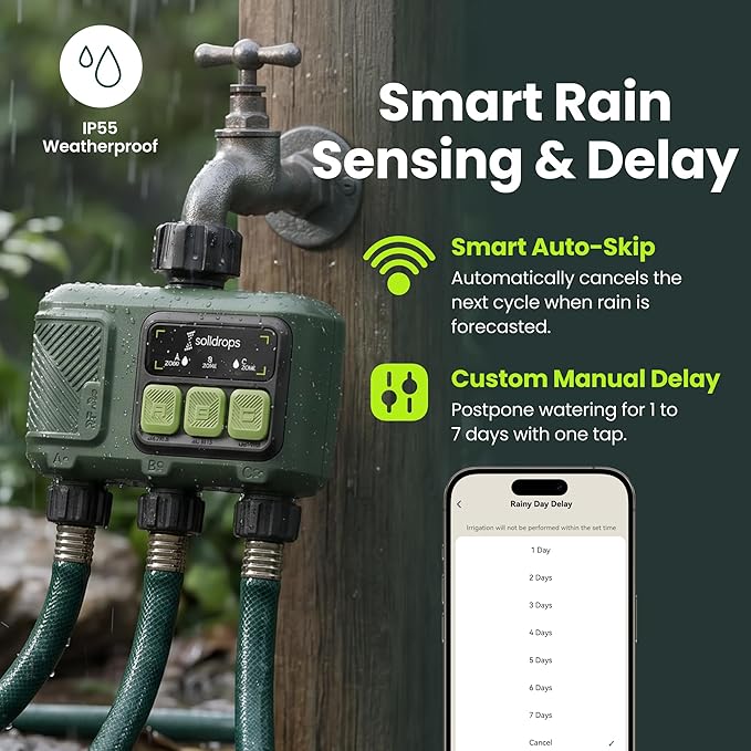 WiFi Water Timer, Hose Timer 300m Long Range RF with Gateway, App Control, 8-Month Battery, Weather Delay, 3/4" Smart Irrigation Controller