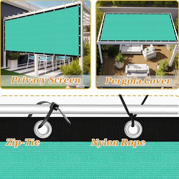 Shade&Beyond Customized Size 5' X 9' Shade Cloth with Grommets, 90% UV Protection UV Protection Mesh Tarp Sun Screens for Patio GN04, Turquoise