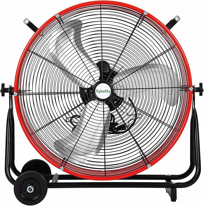 hykolity 24 inch 8100 CFM High Velocity Industrial Drum Fan, 3-Speed Heavy Duty Metal Shop Fan for Warehouse, Garage, Workshops, Factory, UL Listed, Red