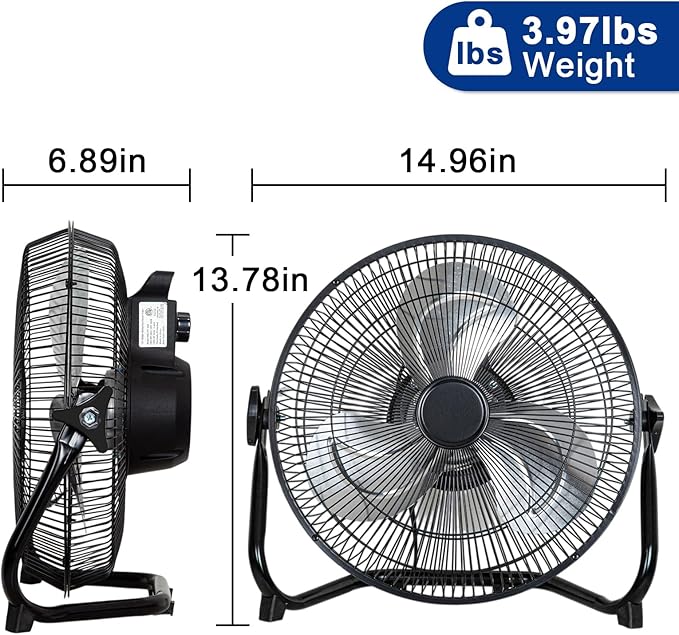 BILT HARD 12" High Velocity Floor Fan, 1650 CFM 3-Speed Powerful Airflow Fan, Heavy Duty Metal Fan with 180-Degree Tilt for Bedroom, Home, Residential Use, 2 Pack