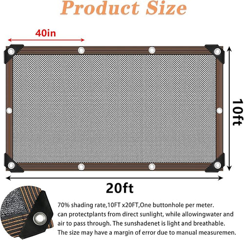 10x20FT Shade Cloth - for Garden Plants Greenhouse,70% Sunblock Shade Neting -for Outdoor Garden Pergola Patio Lawn Kennel Chicken Coop Easier to Hang Plant
