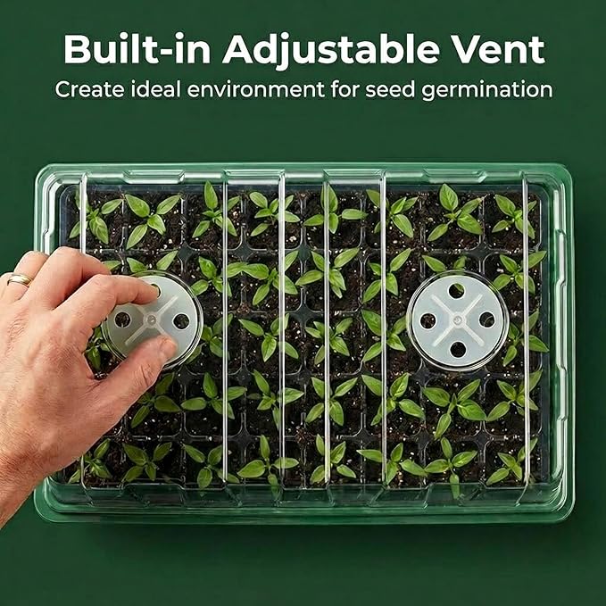 Gardzen 10 Pack 40 Cell BPA Free Seed Starter Tray Kit - Reusable Plant Germination Trays with Adjustable Vents, Sowing Tool & Labeling Set for Indoor Gardening Vegetables Herbs Flowers