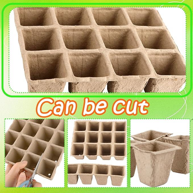 32 Packs of 16 Cells Seed Starter Tray with Holes Biodegradable Seedling Sets Organic Plant Seedling Trays Plant Starter Kit for Herb Seed Starter