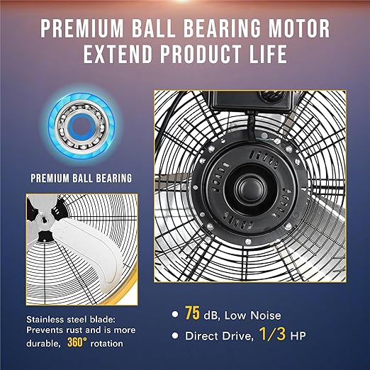 Tornado 24" High Velocity Drum Fan - Heavy Duty Metal Fan for Commercial & Industrial Use, 7700 CFM, 3 Speeds, 1/3 HP, 8 FT Cord, ETL Safety Listed