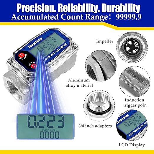 Digital Turbine Flow Meter Digital LCD Display with NPT Counter Gas Oil Fuel Flowmeter for Measure Diesel Kerosene Gasoline (1 Inch)