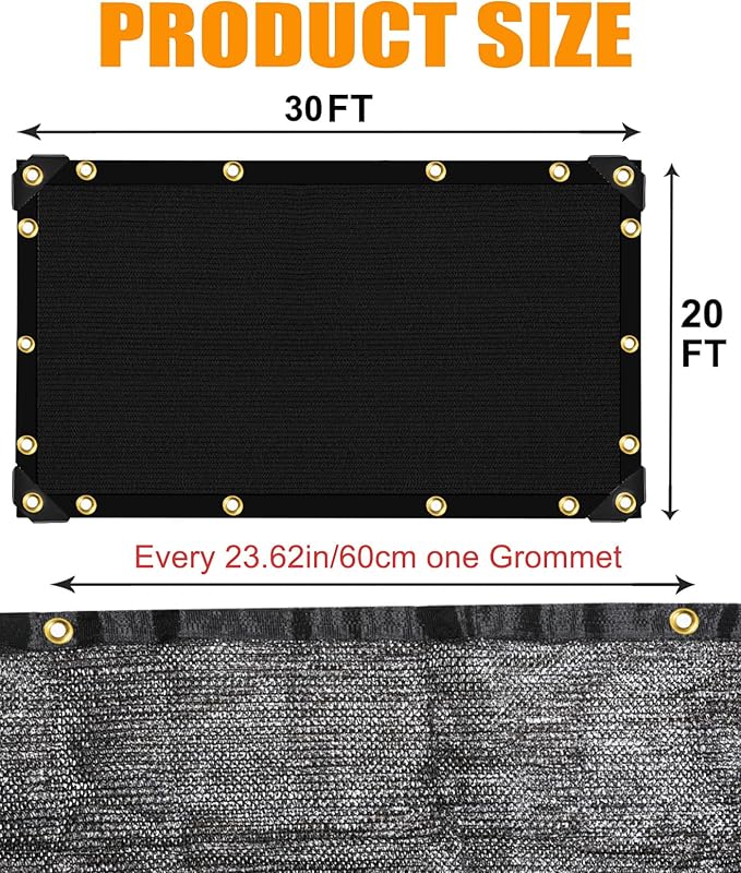 E.share 40%-50% Black Sun Shade Cloth Outdoor - 20Ft X 30Ft Garden Shade Netting with Grommets for Greenhouse, Plant Covers, Patio, Chicken Coop, Barn & Kennel