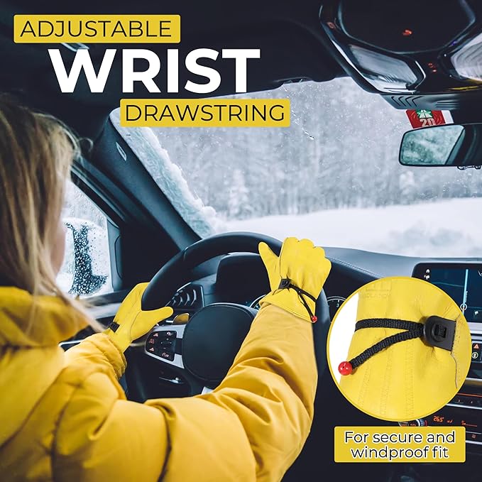 HANDLANDY Winter Work Gloves for Men Women, Water Repellent Cold Weather Insulated Genuine Leather Work Gloves