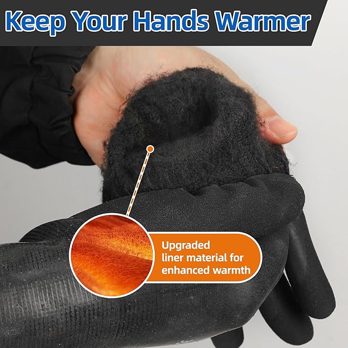 Schwer 2 Pairs 100% Waterproof Winter Work Gloves, ANSI A2 Cut Resistant Freezer Gloves for Outdoor Cold Weather Keep Hands Warm, Thermal Insulated Gloves for Shoveling Snow, Ice Fishing, XL