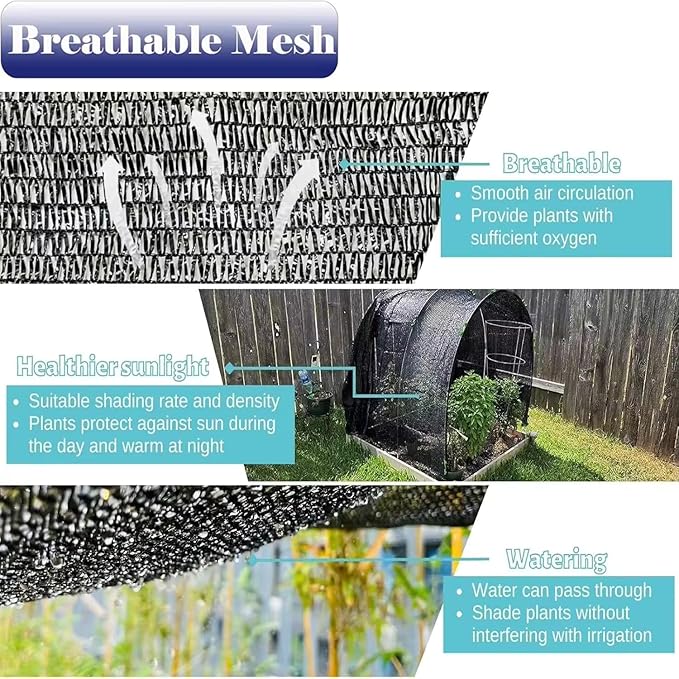 10X10Ft Shade Cloth for Garden, 90% Black Sun Shade Mesh for Plants Heat Protection, Outdoor Sunblock Mesh Tarp for Greenhouse, Plant Cover, Balcony, Gazebo, Deck, Porch, Carport