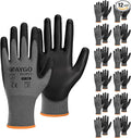 KAYGO Work Gloves for Men and Women, 12 Pairs Seamless Knit PU Coated Safety Gloves, with Smooth Grip on Palm and Fingers, Ideal for Light Warehouse, Manufacturing, Gardening, KG11P (2XL,Gray)
