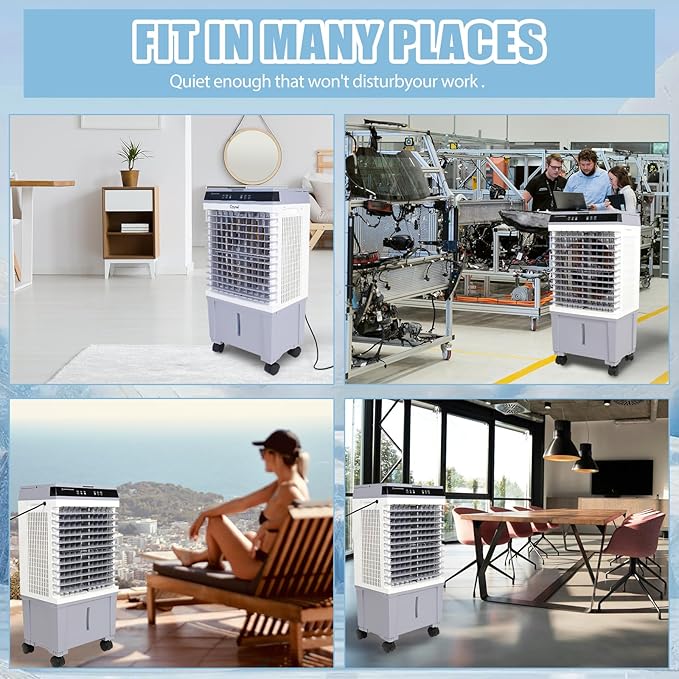CAYNEL Evaporative Swamp Cooler with 5.3 Gallon Water Tank, Touch Screen and Remote Control, Refrigerator, 12 Hour Timer and 3 Fan Speed Settings, Cooling Tower Fan for Outdoor, Indoor, Garage