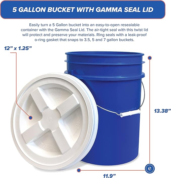 ePackageSupply 5 Gallon Bucket - Food Grade Bucket with Airtight Gamma Seal Screw-On Lid, BPA-Free, Heavy-Duty 90 Mil HDPE Plastic, Bulk Storage, Durable Container, Made in USA, Blue/White, 3 Packs
