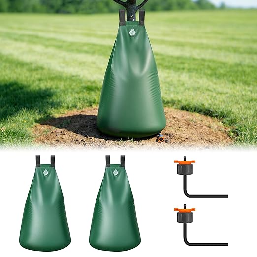 HIRALIY 20 Gallon Tree Watering Bag, 2 Pack, Slow Release 1-5 Days, Deep Root & Automatic Drip Irrigation System, for Multi-Trunk Newly Planted Small Trees and Shrubs