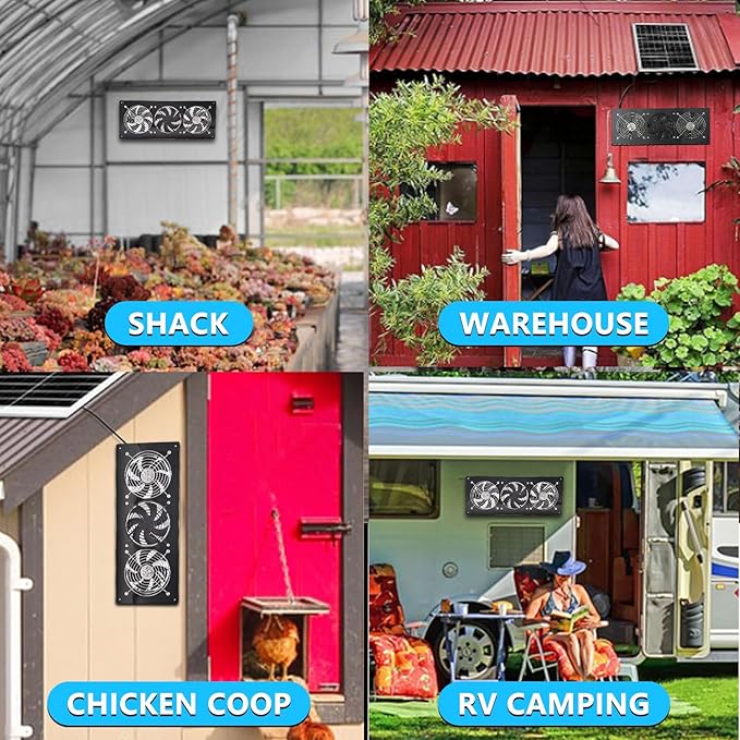 Solar Exhaust Fan,25W Solar Panel with 3PCS Ventilation Fans Kit,Solar Powered Fan for Shed,Chicken Coop,Attic & Greenhouse Intake or Exhaust Air,3500RPM, 15FT Cord,IP67 Waterproof