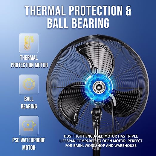 Tornado - 20 Inch High Velocity Metal Oscillating Pedestal Fan 5250 CFM - Commercial, Industrial Use Water-Resistant
