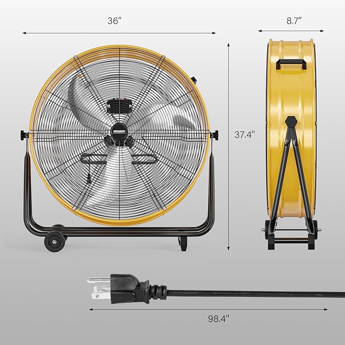 ROVSUN 30 Inch High Velocity Drum Fan, 13000CFM Industrial Metal Floor Fan with Handle, Heavy Duty, 3-Speed, 360° Tilt, Air Circulator for Shop, Garage, Gym, Barn, Commercial, UL Listed, 2 Packs