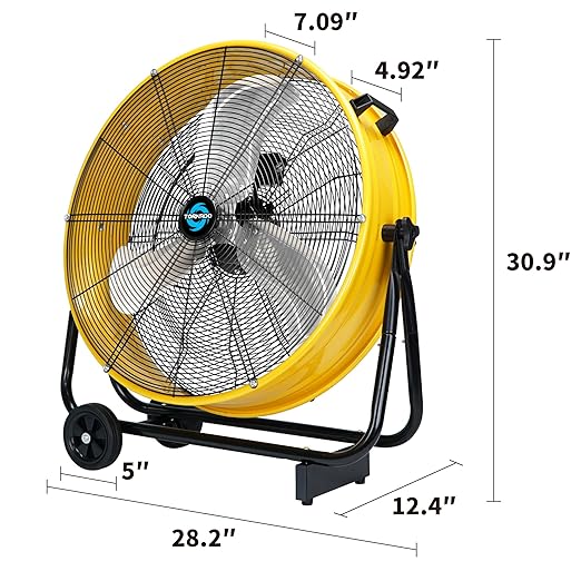Tornado 24" High Velocity Drum Fan - Heavy Duty Metal Fan for Commercial & Industrial Use, 7700 CFM, 3 Speeds, 1/3 HP, 8 FT Cord, ETL Safety Listed