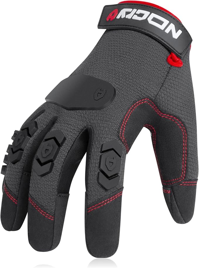 NoCry Heavy Duty Work Gloves for Men - Soft PVC Knuckle Protection - Reinforced Fingers & Thumb Crotches - Padded Palms - Double Stitched with Grip and Touchscreen Tips