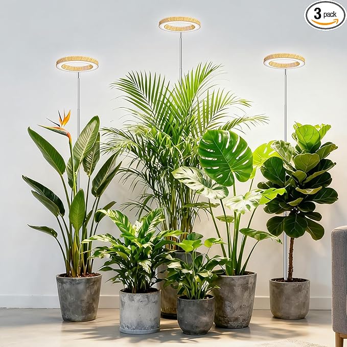 Kullsinss Grow Light, Full Spectrum LED Plant Lighs for Indoor Growing with 6/12/16H Timer, 3 Color Modes, 5 Brightness, 10"-60" Height Adjustable Plant Grow Lamp for Tall Indoor Plants (3 Pack)