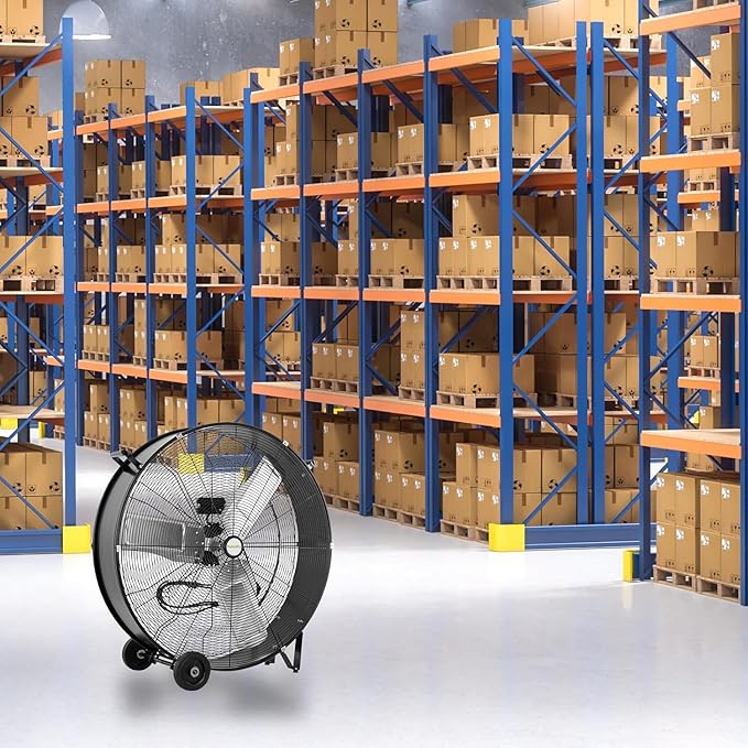 hykolity 34" High Velocity Industrial Drum Fan with 2 Speeds, 15000 CFM Heavy Duty Shop Fan with Casters & Handle for Warehouse, Factory Workshop and Garage Use