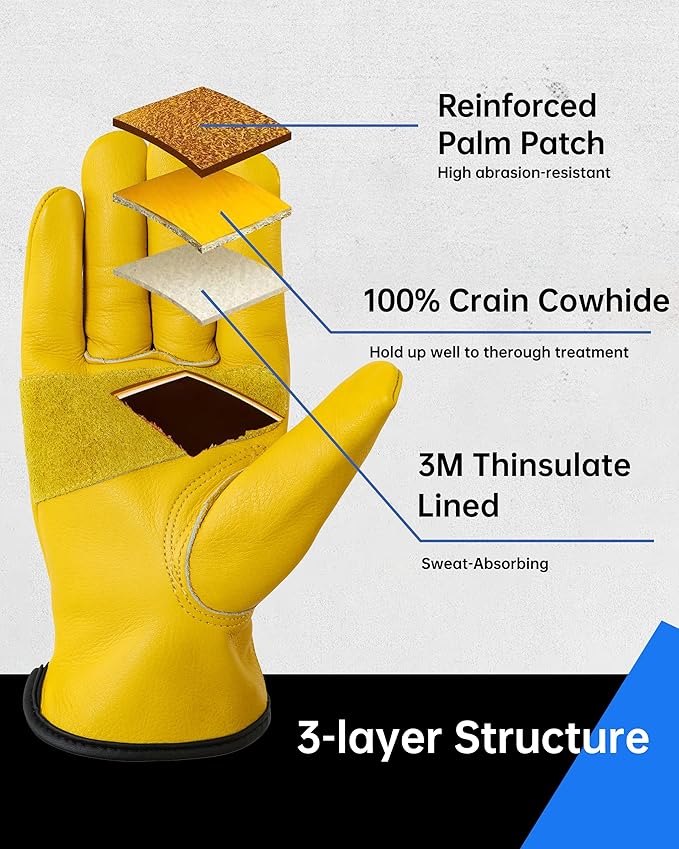 DULFINE Winter Leather Work Gloves for Men and Women,3M Thinsulate Lining for Cold Weather Work, Thermal Insulated Gloves