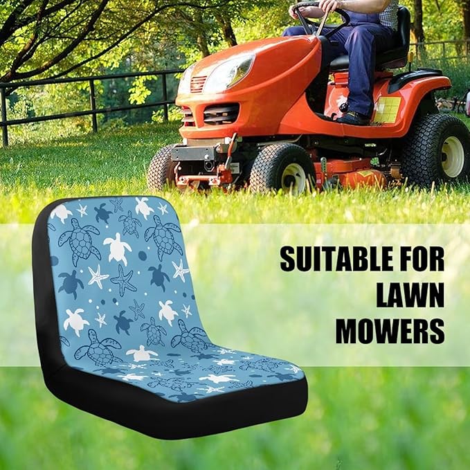Riding Lawn Mower Cushioned Seat Cover Heavy-Duty,Starfish and Turtle Weatherproof Seats Cover with Convenient Pockets