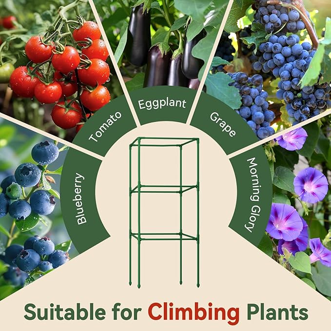 Halatool 4 Pack Square Tomato Cages for Garden, 45 Inch Heavy Duty Adjustable Metal Tomato Trellis for Climbing Plants – Green Plant Support Stakes for Vegetables Flowers Fruits&Raised Bed Outdoor