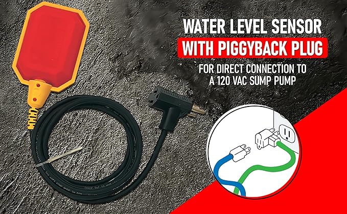 Premium Sump Pump Float Switch | Universal 10-Ft Tether with Piggyback Plug | Heavy-Duty for Grinder, Septic & Sewage Pumps | Rated for 1M Cycles | IP68 Waterproof