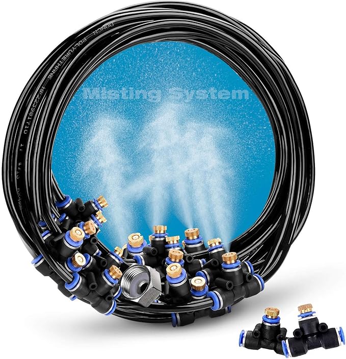 H&G lifestyles Patio Mister, Outddor Misters for Outside Patio,Water Misters for Cooling,26FT Misting System for Green House,8 Brass Mister Nozzles,Fits 3/4" GHT Garden Hose,for Backyard Trampoline