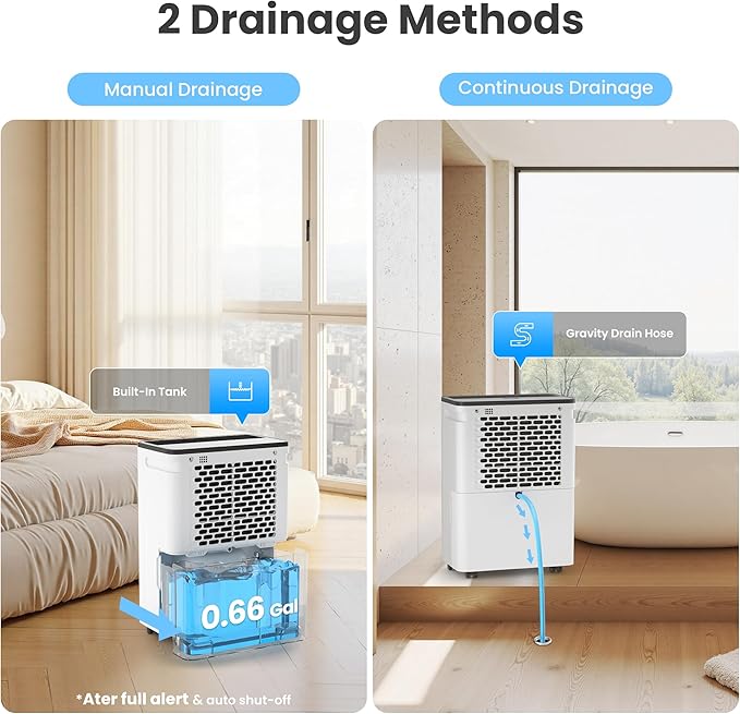 Candy 2000 Sq.Ft Dehumidifiers for Home, 34 Pints Portable Dehumidifier With Continuous/Auto Mode,0.66 Gal Tank, for Bedroom,Bathroom,Basement, Smart Control with Drian Hose Included
