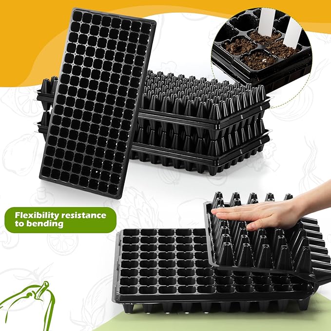 Yinder 20 Pcs Seed Starter Trays Tray Kits with Dome 128 Cells Plug Trays and 1020 Tray No Holes with 100 Pcs Tags Seed Starter Kit for Nursery Germination Plant Propagation Gardening Greenhouse